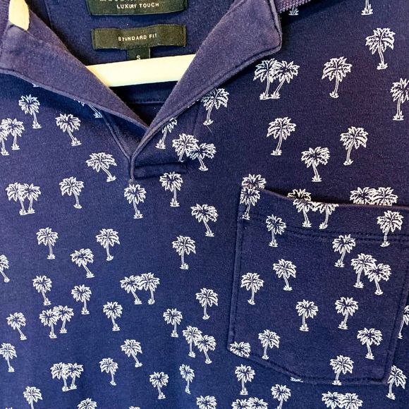 Banana Republic Luxury Touch Cotton Polo Shirt Palm Tree Navy Blue Small - Picture 3 of 4